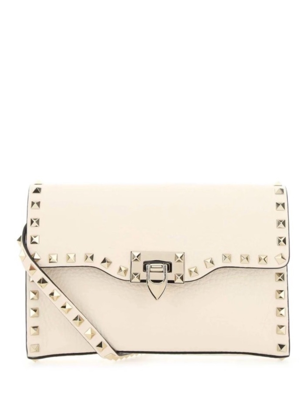 Valentino Cream Leather Rockstud Crossbody Bag with Gold Hardware